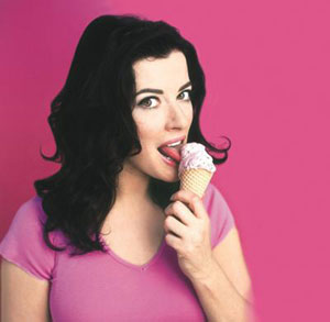 Nigella Lawson licking an ice cream cone