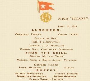 Titanic Lunch Menu Card