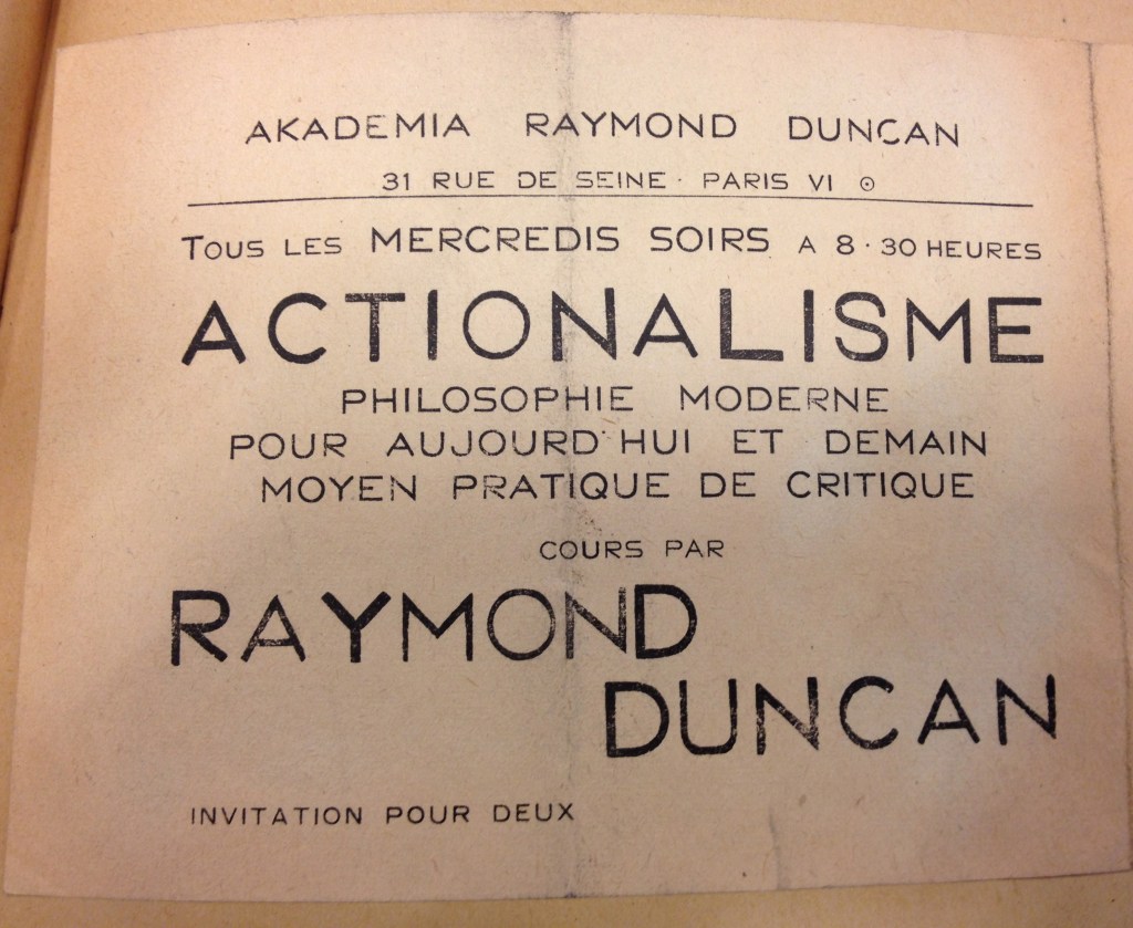 Invitation to Raymond Duncan's Wednesday night salon